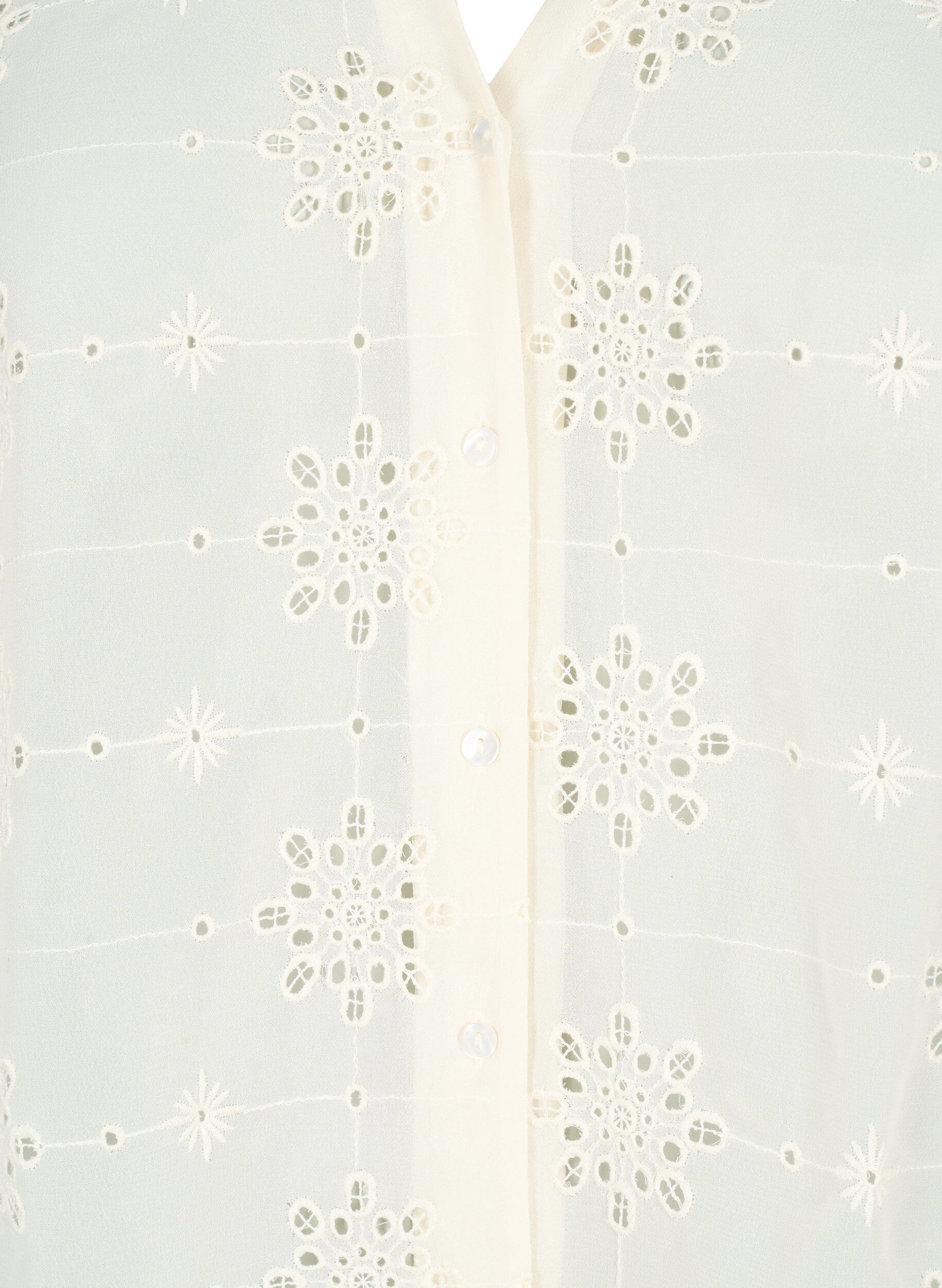 Zizzifashion Short sleeve shirt blouse with broderie anglaise, Antique White, Packshot image number 2