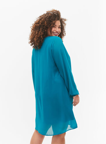 Long-sleeved dress with V-neck, Deep Lake, Model image number 1