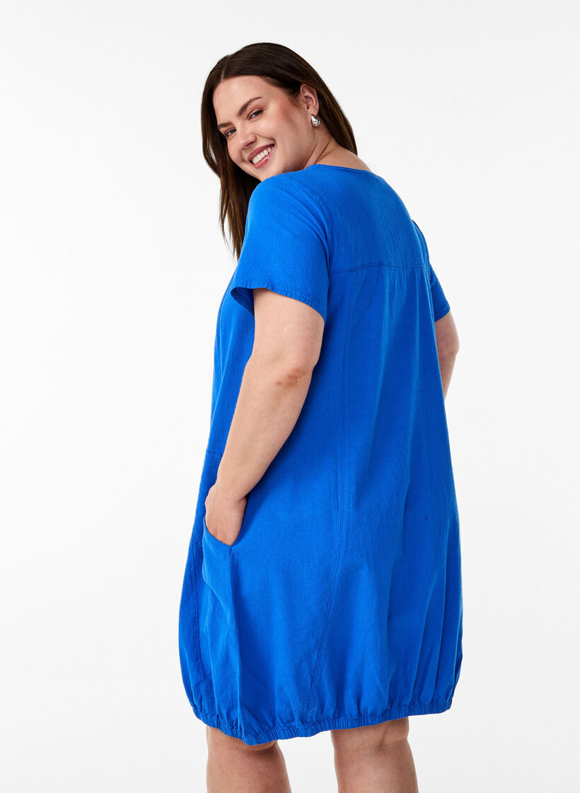 Short-sleeved cotton dress, Blue, Model image number 2
