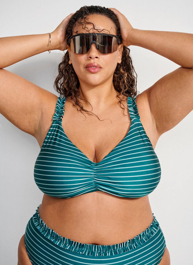 Striped bikini top with removable padding, Green, Image image number 0