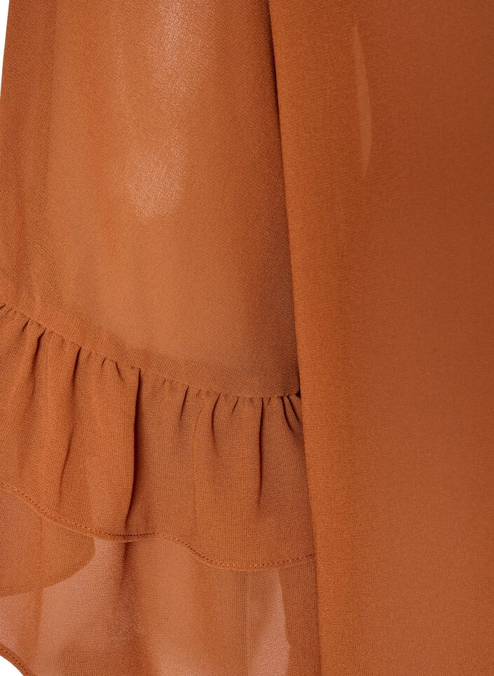 Blouse with ribbon tie and ruffle details, Brown, Packshot image number 3