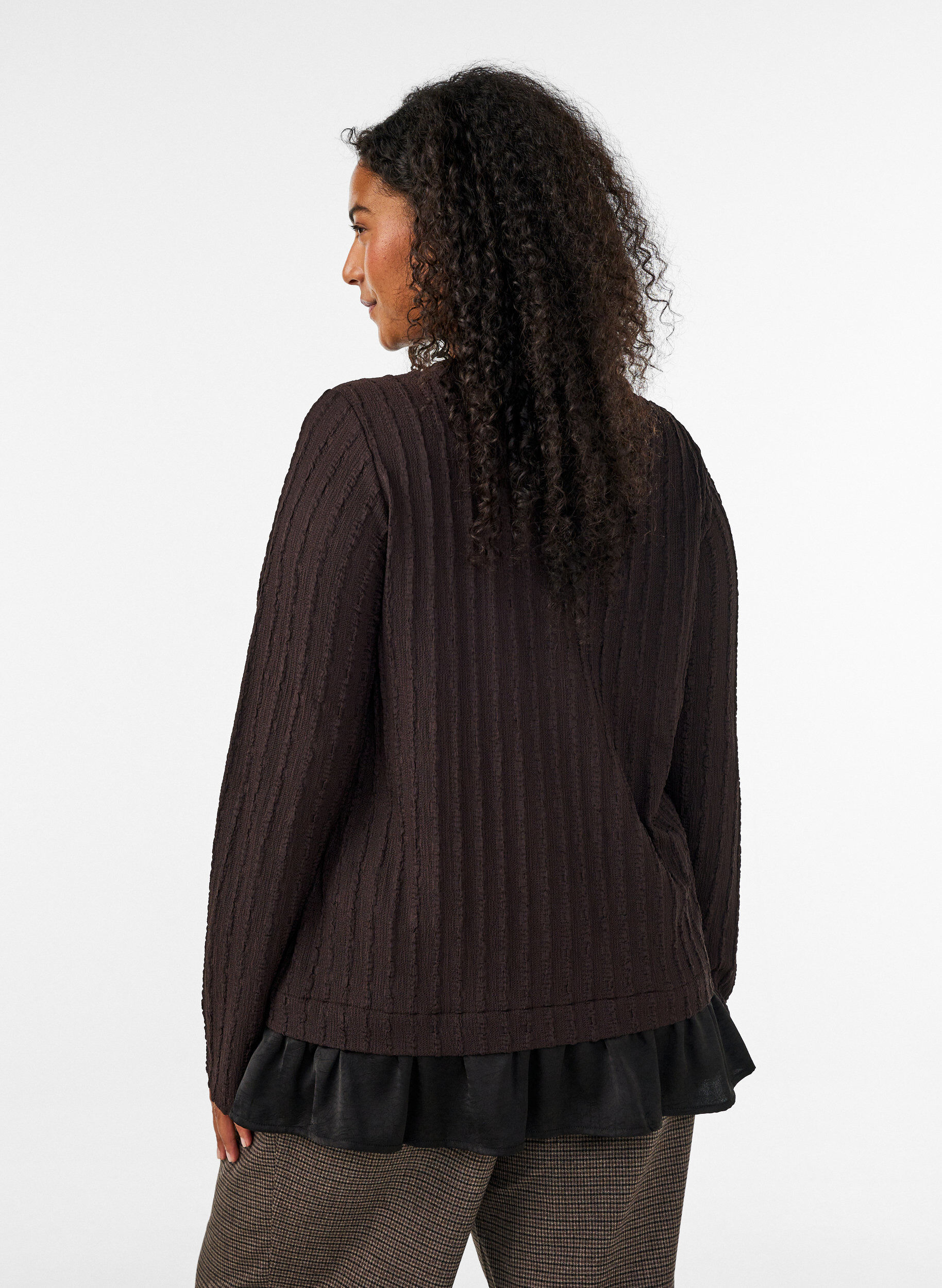 ZizzifashionStructured blouse with ruffle hem, Brown, Model image number 2