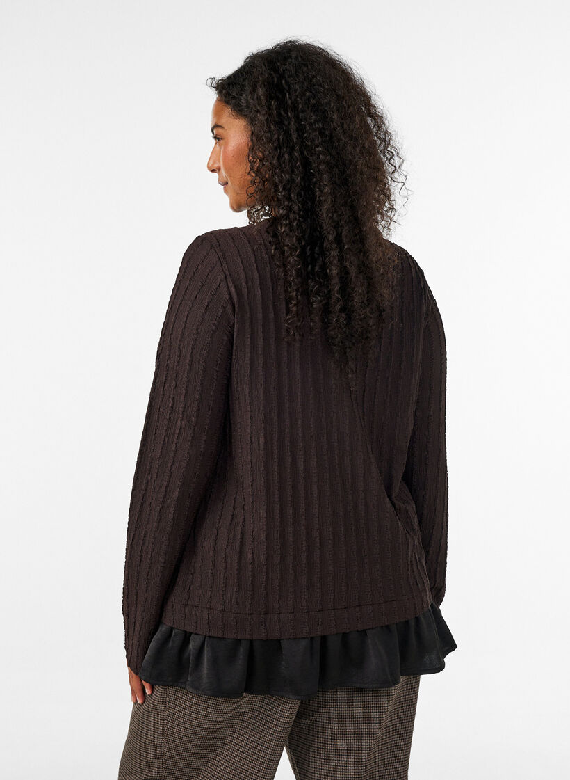Structured blouse with ruffle hem, Brown, Model image number 2