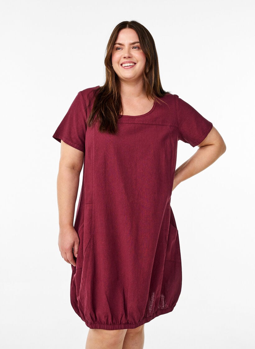 Short-sleeved cotton dress, Dark Bordeaux, Model image number 0