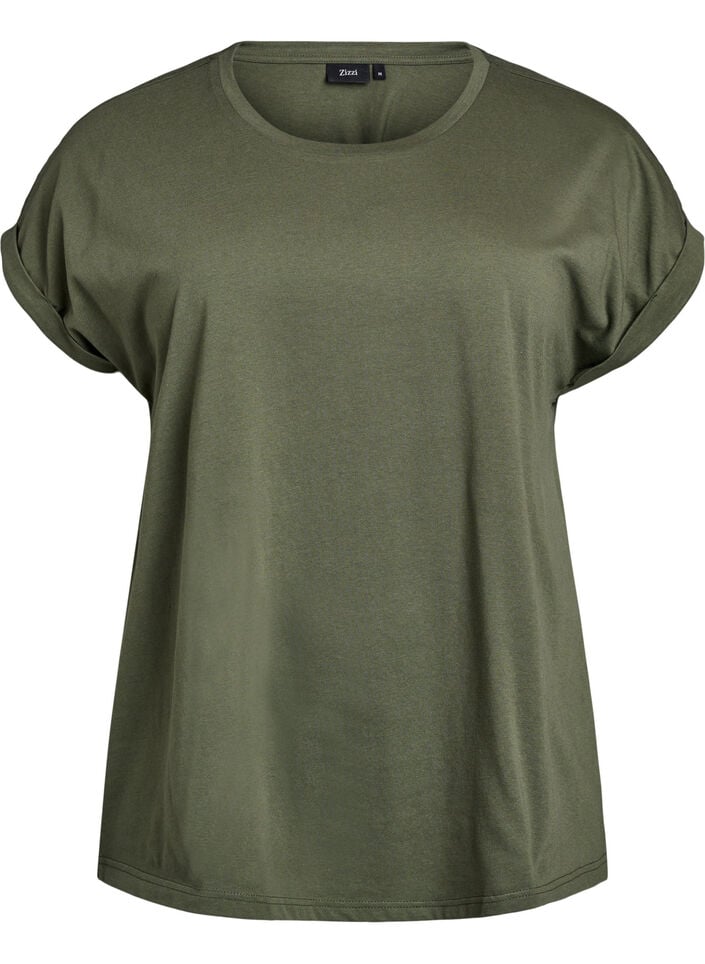 Short sleeve cotton blend T-shirt, Green, Packshot image number 0