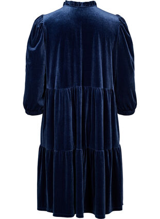 Velvet dress with ruffle collar and 3/4 sleeves, Navy Blazer, Packshot image number 1