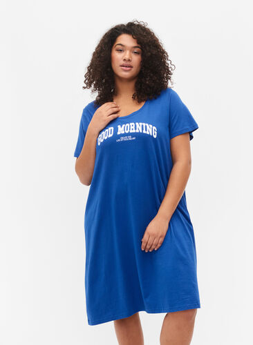 Cotton nightie with short sleeves, Dazzling Blue GOOD, Model image number 0