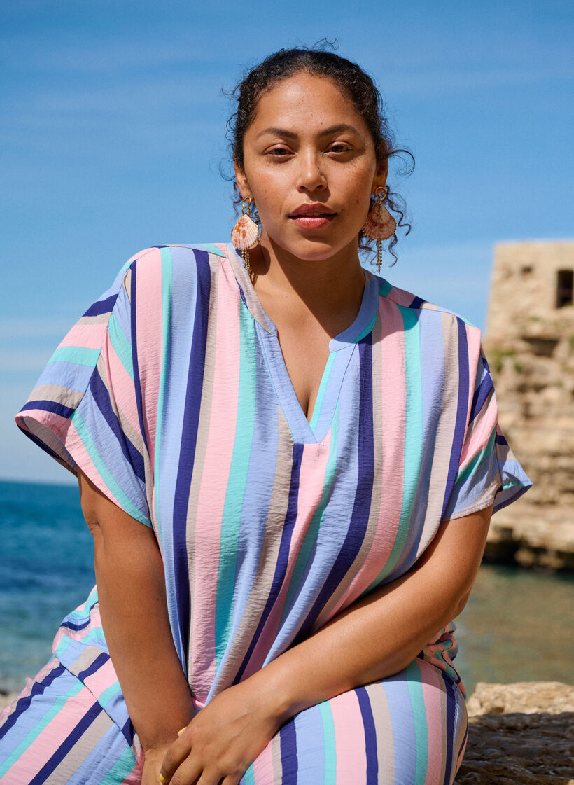 Striped viscose blouse with short sleeves, Blue, Image image number 0