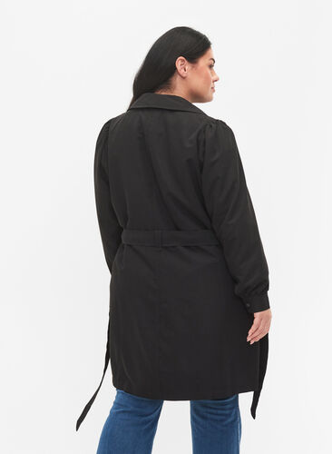 Trench coat with belt and pockets, Black, Model image number 1