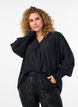 Blouse with ruffle collar and ruching, Black, Model image number 0