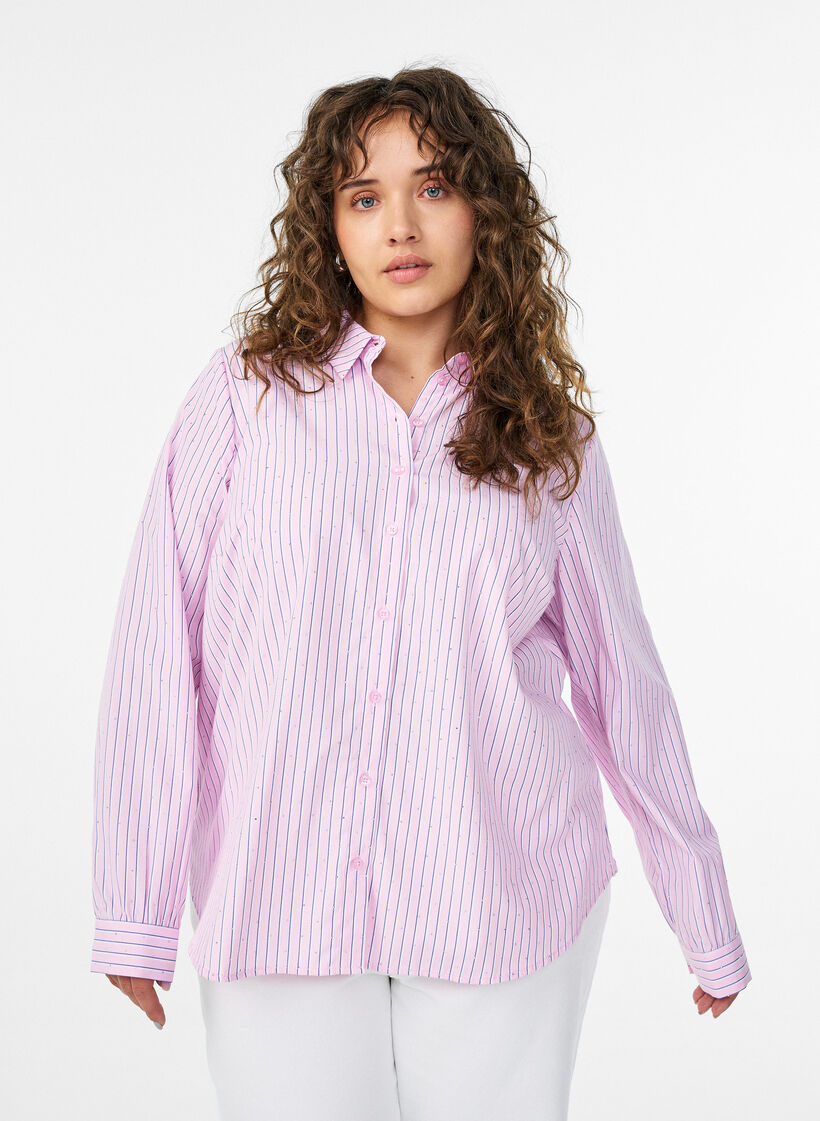 Striped shirt with studs, Pink, Model image number 0