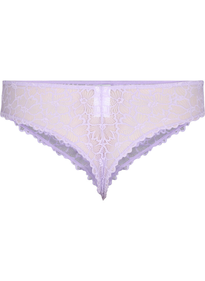 Floral lace thong with regular waist, Purple, Packshot