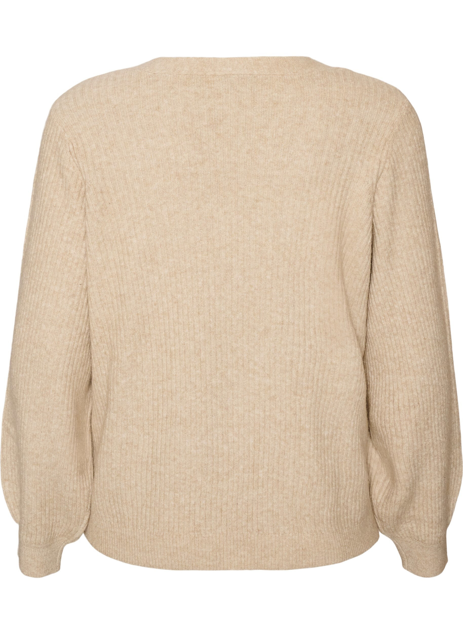 ZizzifashionCardigan with V-neck and ribbed texture, Beige, Packshot image number 1