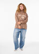Sweatshirt with high neck and college print, Brown, Model image number 1