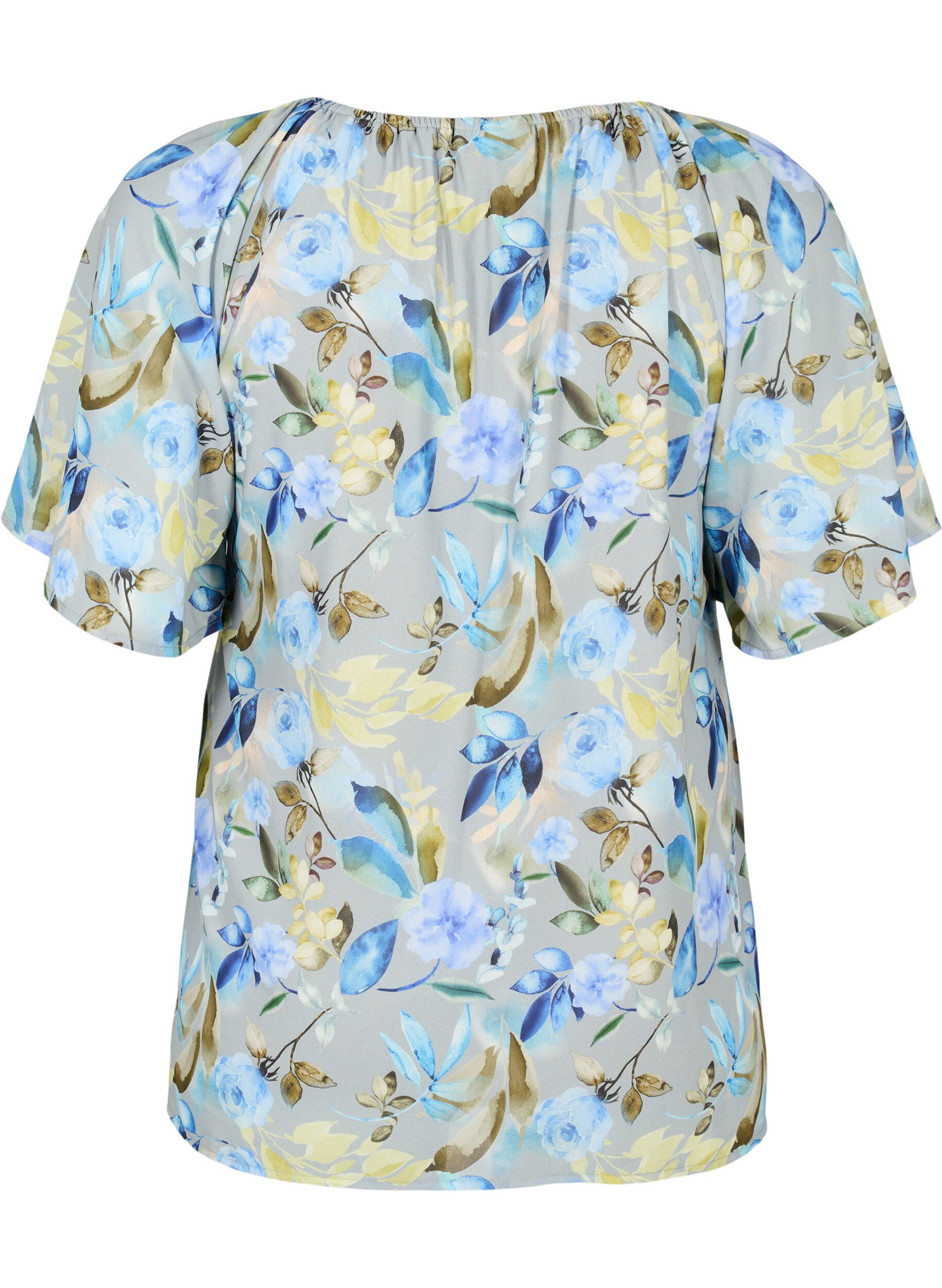 Zizzifashion Floral party blouse with short sleeves, Wrought Iron AOP, Packshot image number 1