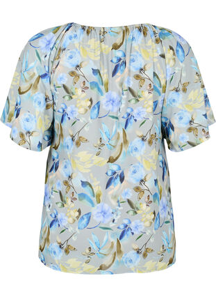 Floral party blouse with short sleeves, Wrought Iron AOP, Packshot image number 1