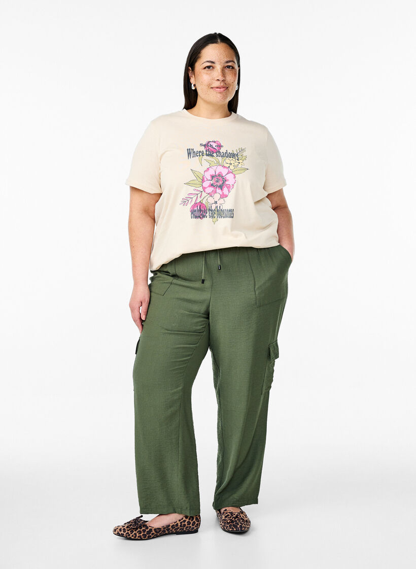 High-waisted cargo trousers, Green, Model image number 0