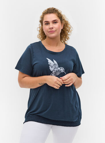 Organic cotton t-shirt with smocking, NavyBlazer Acid Bird, Model image number 0