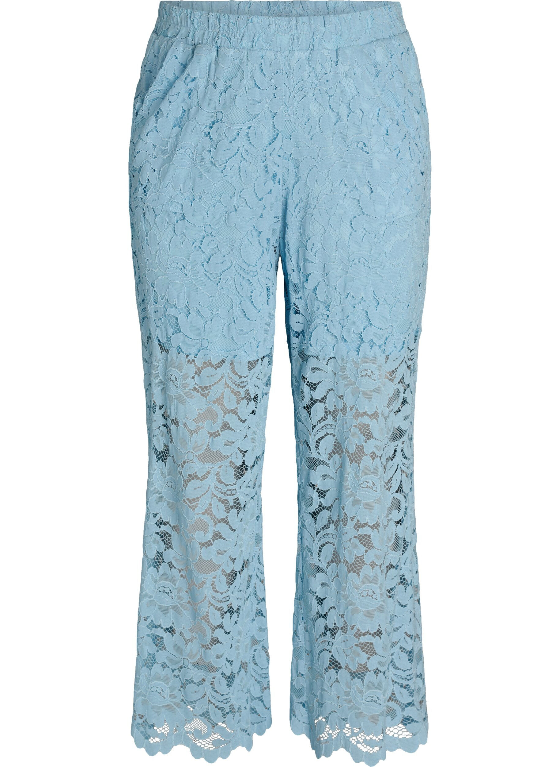 High-waisted lace trousers with straight legs