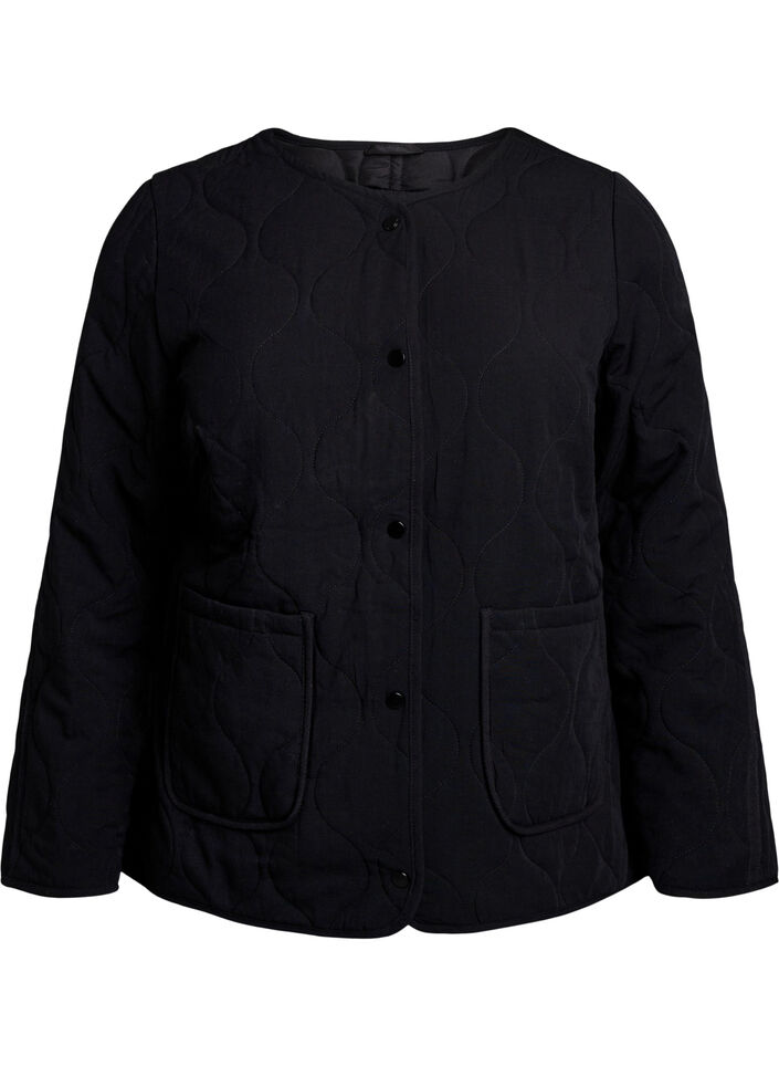 Quilted jacket with buttons and pockets, Black, Packshot image number 0