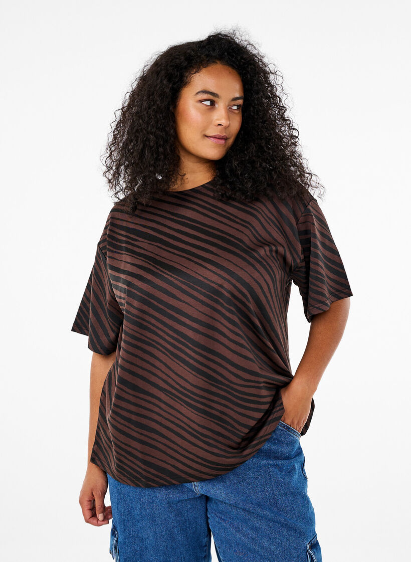 Oversize blouse with pattern, Brown, Model image number 0