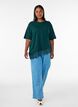 T-shirt with asymmetric lace hem, Green, Model image number 1