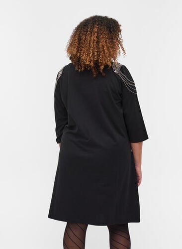 3/4 sleeve beaded dress, Black, Model image number 1
