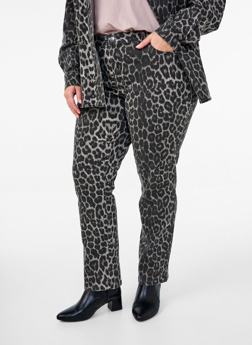 Emily jeans with leopard print, Dark Grey, Model image number 2