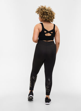 Cropped sports leggings with print details, Black Rose, Model image number 1