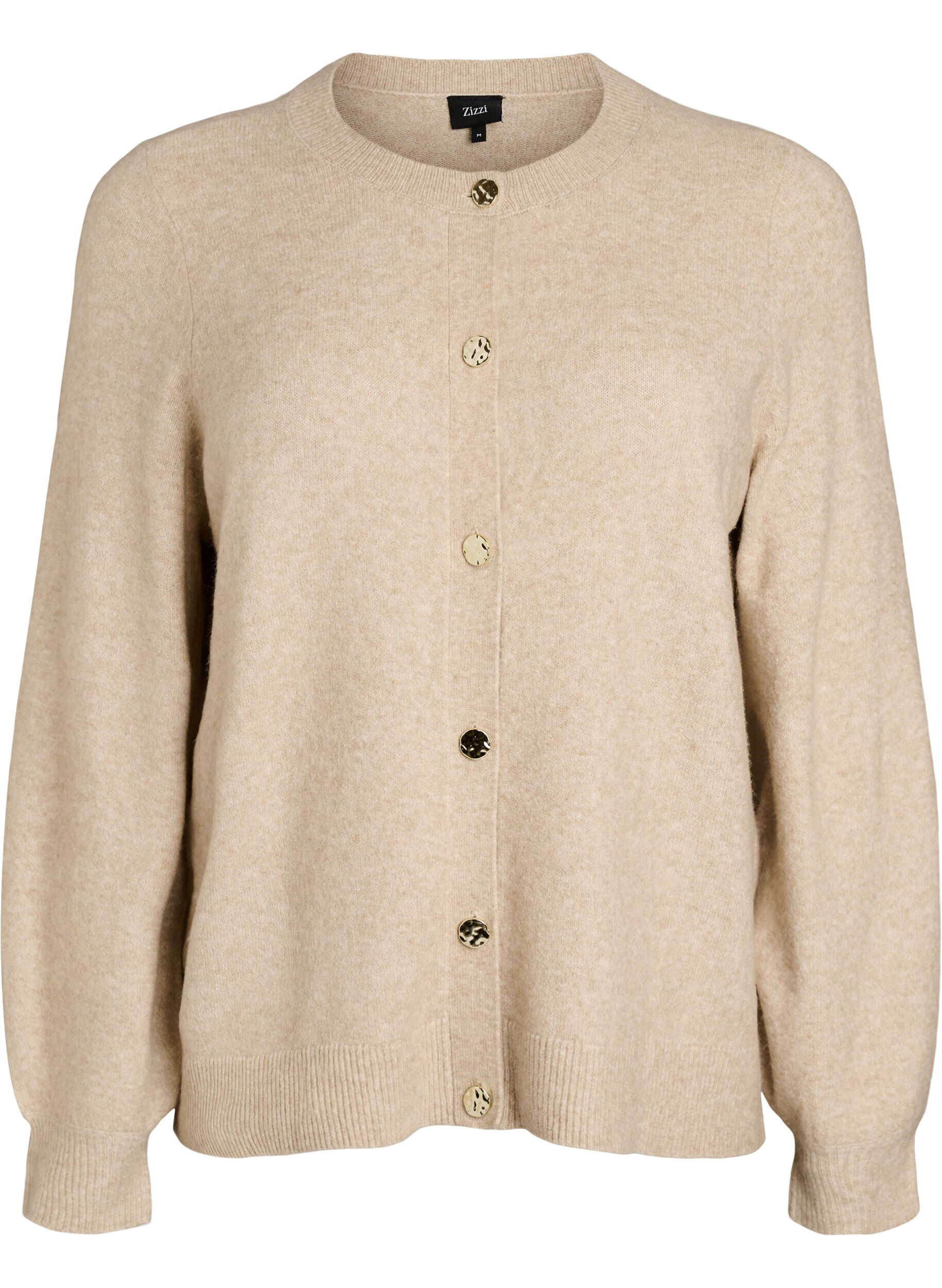 Zizzifashion Cardigan in soft knit with gold-coloured buttons, Beige, Packshot image number 0