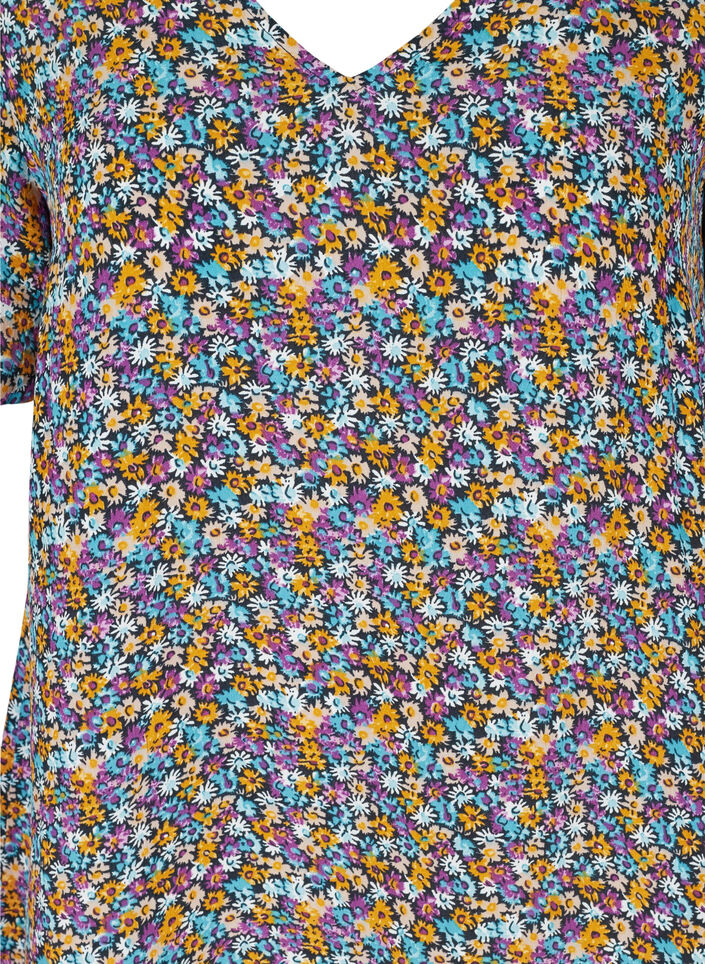 Floral viscose tunic with short sleeves, Ditsy AOP, Packshot image number 2