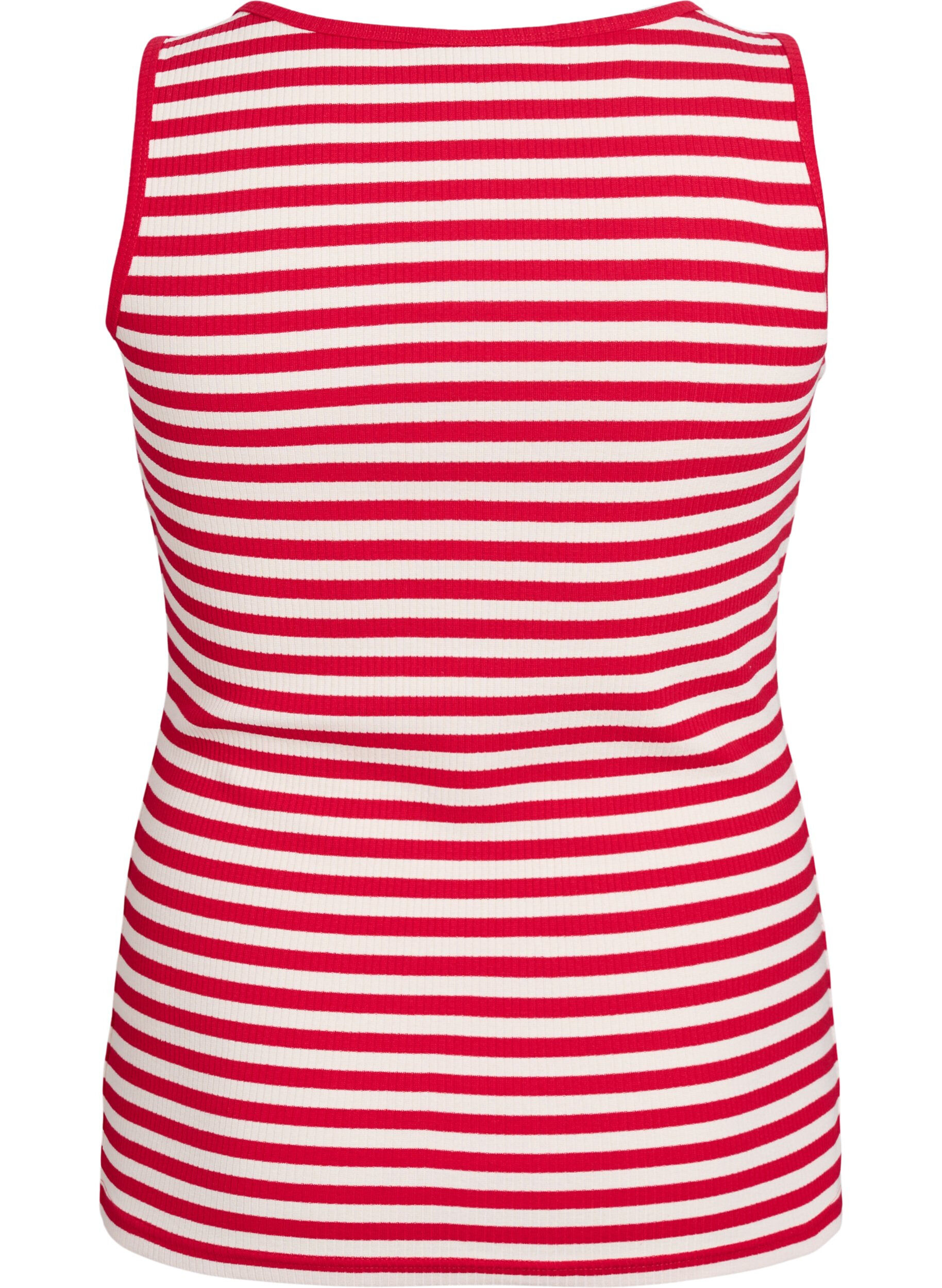 Zizzifashion Striped tank top with a rib structure, Red, Packshot image number 1