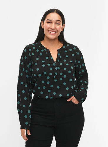 FLASH - Long sleeve blouse with print, Dot, Model image number 0