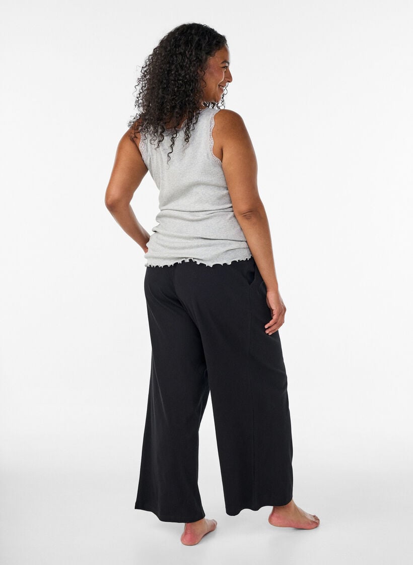 Ribbed top with lace trim, Grey, Model image number 2