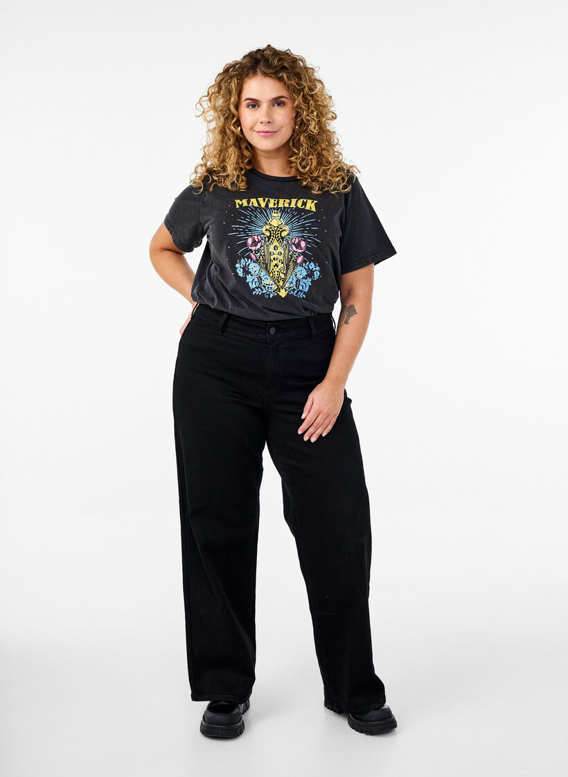 T-shirt in organic cotton with graphic print, Grey, Model image number 1