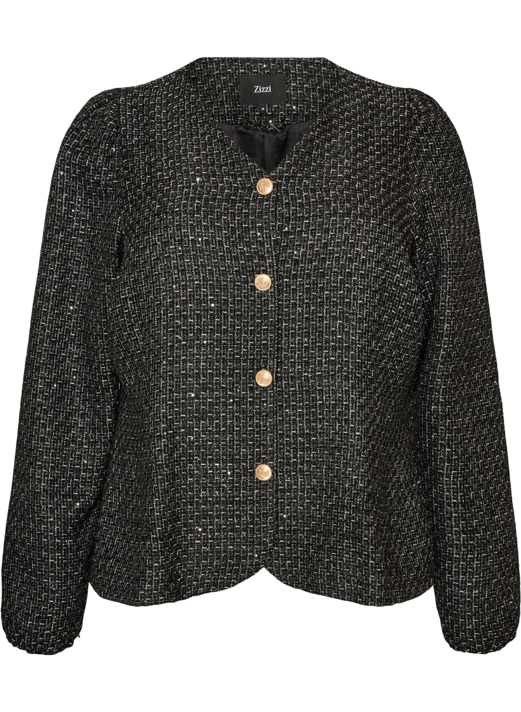 Boucl&eacute; jacket with sequins and decorative buttons