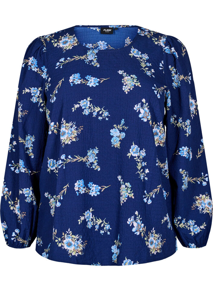FLASH - Long-sleeved blouse with small flowers, Blue Flower, Packshot image number 0