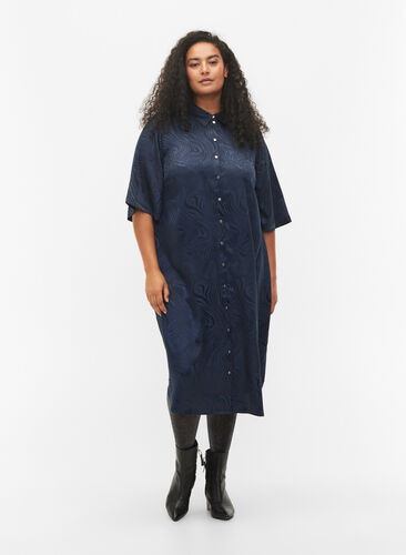 Long shirt dress with tone-on-tone pattern, Night Sky, Model image number 0