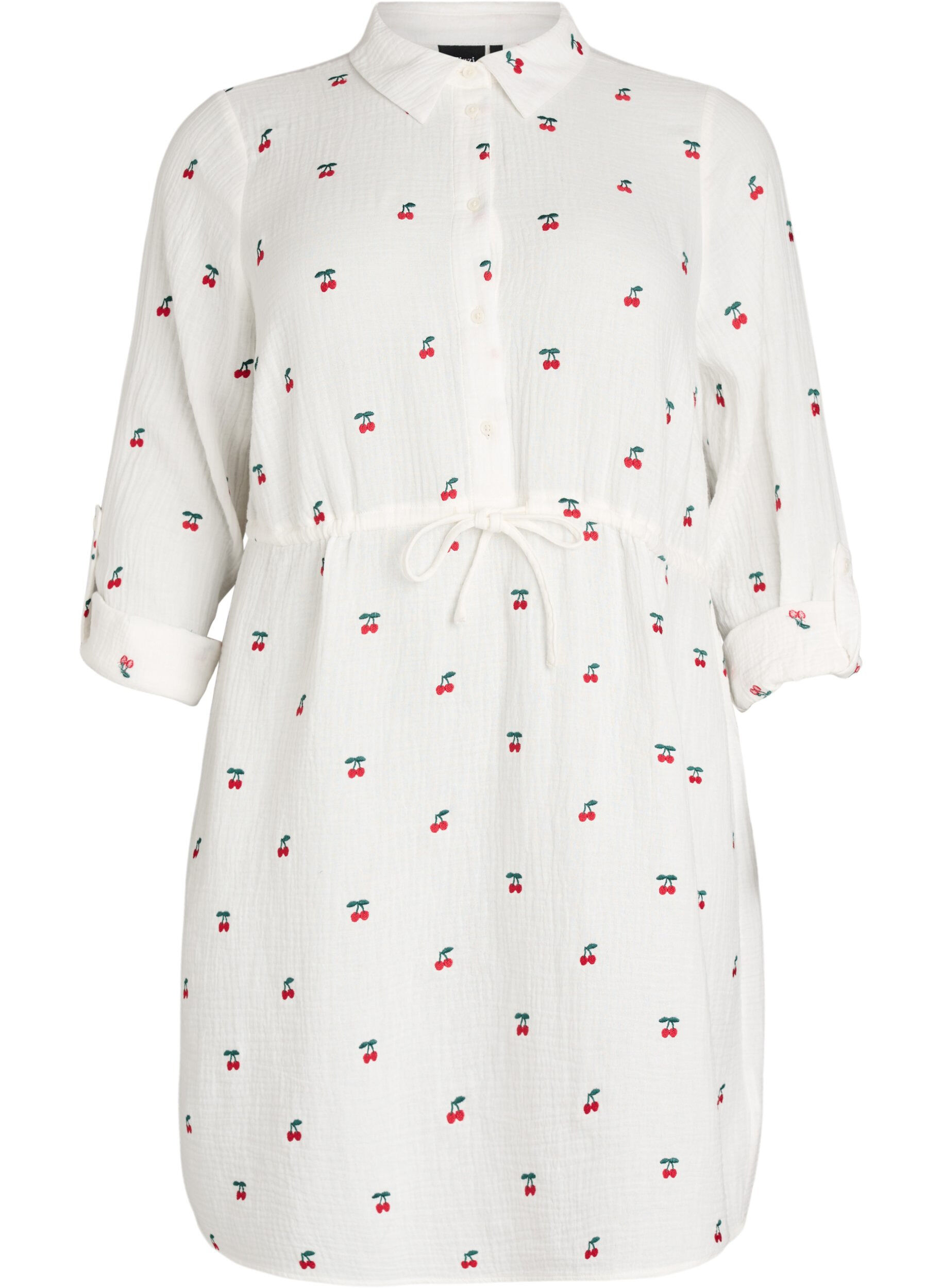 Zizzifashion Shirt dress in cotton muslin with embroidered motifs, Vanilla, Packshot image number 0