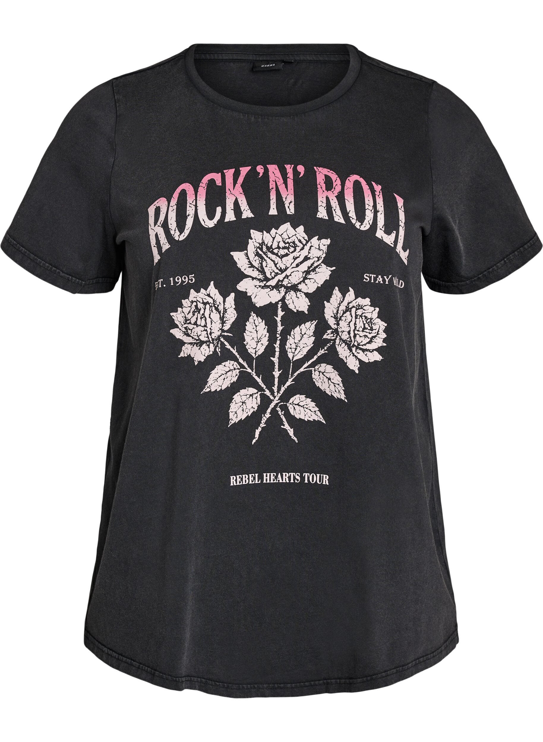 ZizzifashionOrganic cotton T-shirt with rock print, Black, Packshot image number 0