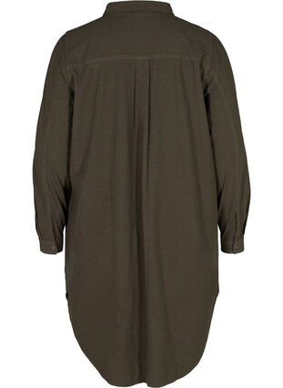 Long cotton shirt with chest pockets, Khaki Green, Packshot image number 1