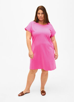2-pack cotton dress with short sleeves, Shocking Pink/Black, Model image number 2