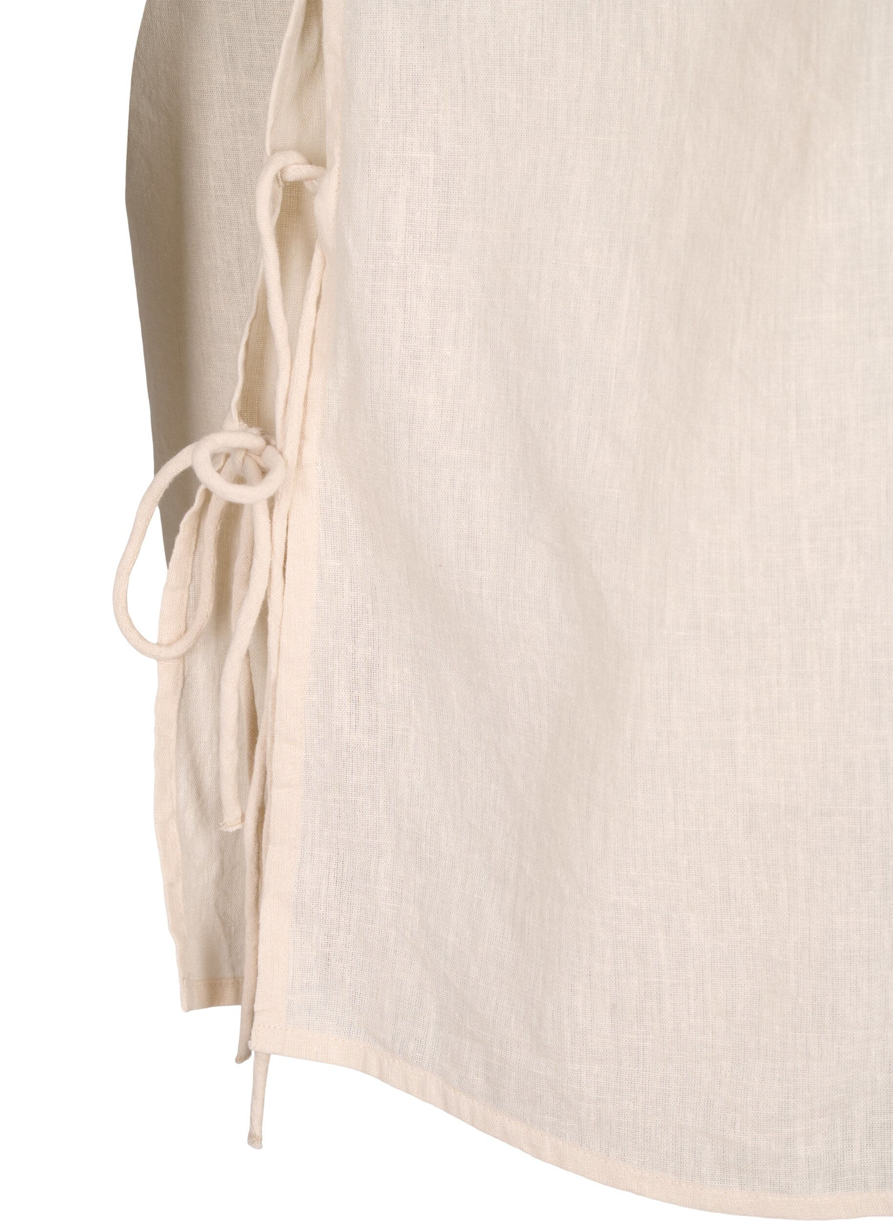 Zizzifashion Short-sleeved blouse in a cotton blend with linen and lace detail, Sandshell, Packshot image number 3