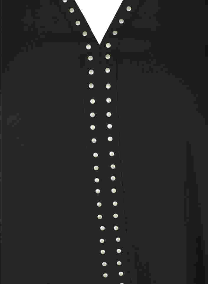 Long-sleeved v-neck blouse with studs, Black, Packshot image number 2