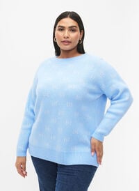 Patterned pullover, Blue Bell/Birch, Model
