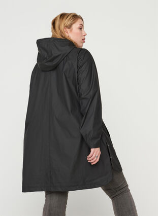 Rain coat with a hood and pockets, Black, Model image number 1