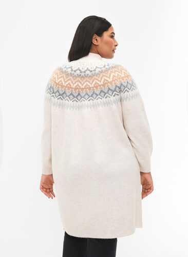 Patterned knitted dress with long sleeves, Birch Mel. Comb, Model image number 1