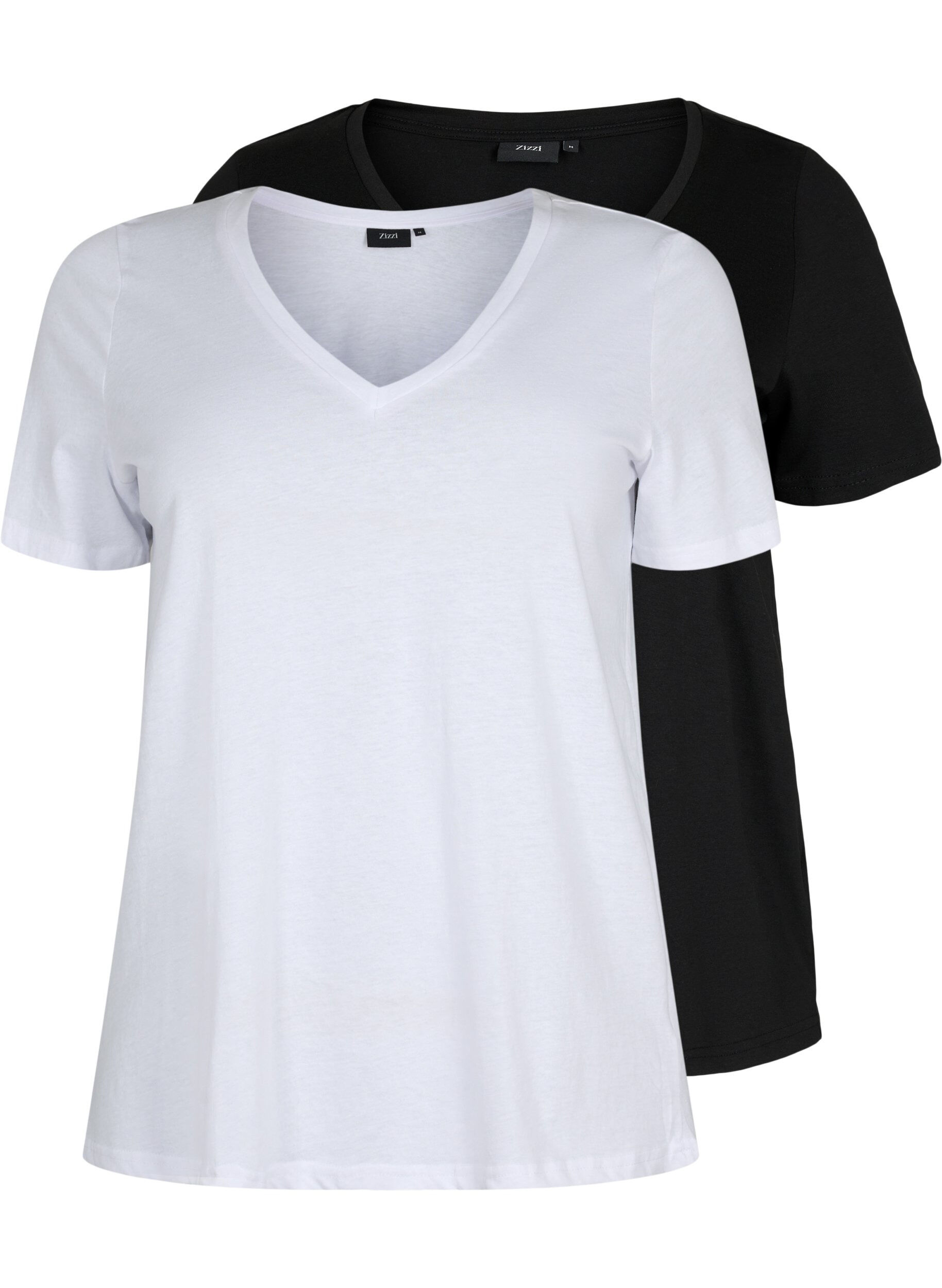 Zizzifashion 2-pack t-shirt with v-neckline, Bright White / Black, Packshot image number 0