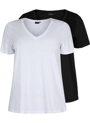 2-pack t-shirt with v-neckline, Bright White / Black, Packshot image number 0