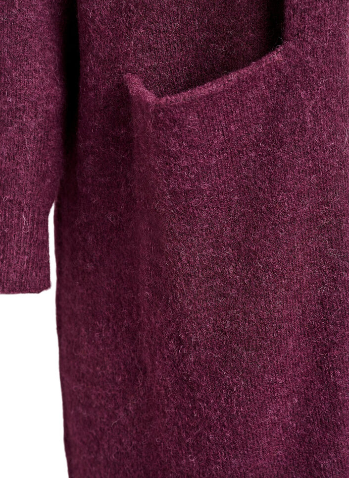 Long knitted cardigan with wool and alpaca, Red, Packshot image number 3